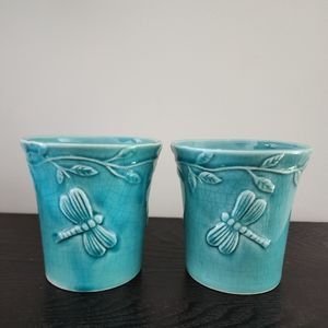 Set of two dragonfly vases